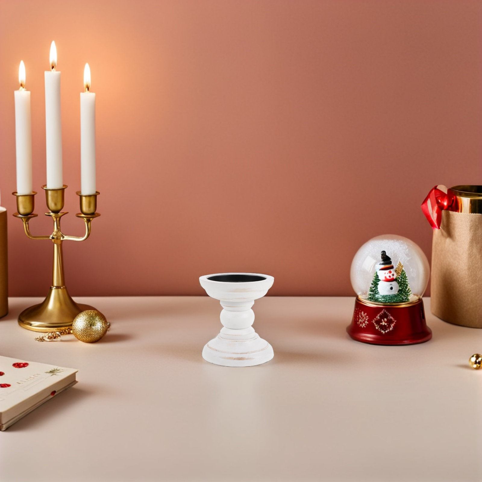 Candle Holder Set - Wood Pillar Candle Holders 2 Piece