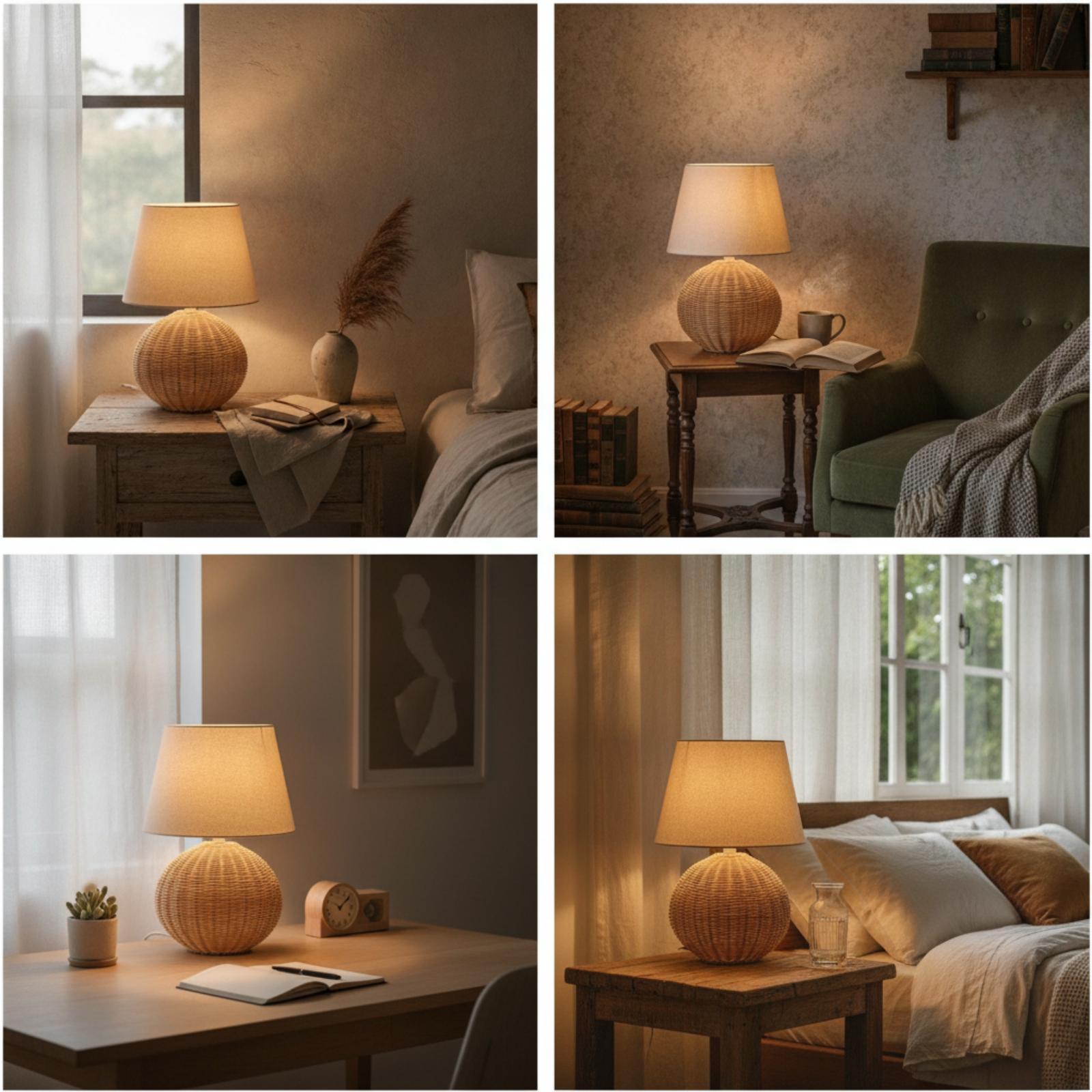 Bedside Lamp Rattan Base Fabri - Room Decor Lighting Lamp review and price